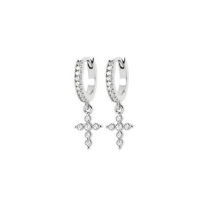 boucles d'oreilles mini créoles avec croix strass