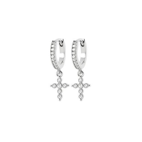 boucles d'oreilles mini créoles avec croix strass