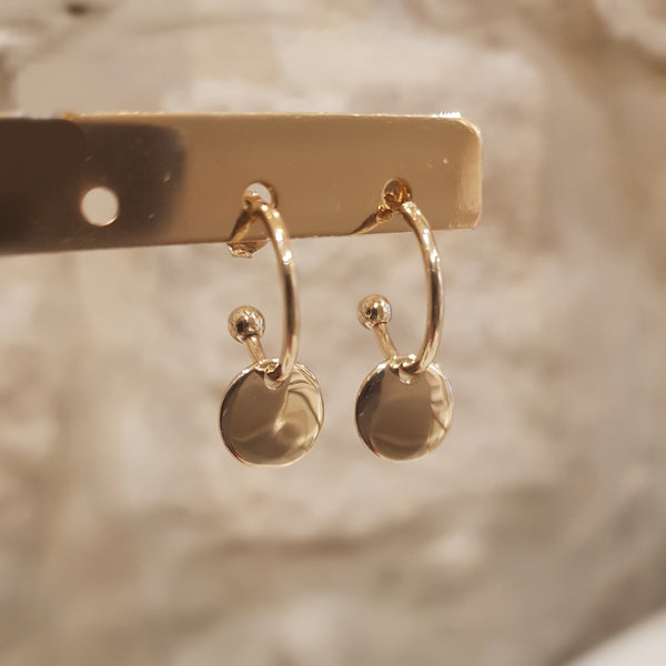 boucles d'oreilles mini créoles et médaille bombée