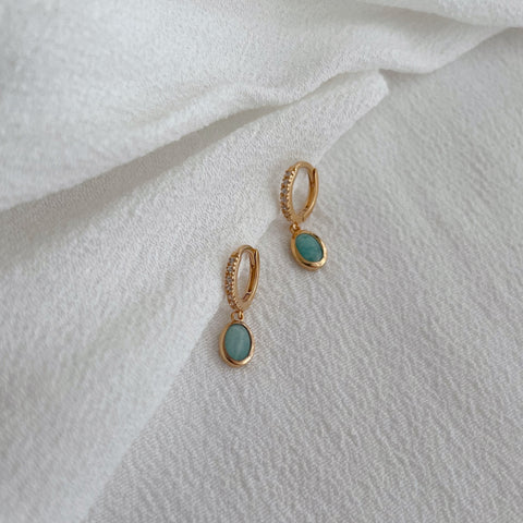 boucles d'oreilles mini créoles strass avec amazonite