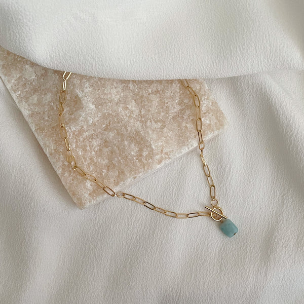 collier maillons fermoirT et amazonite