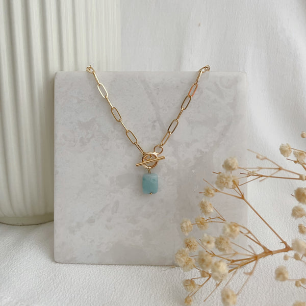 collier maillons fermoirT et amazonite