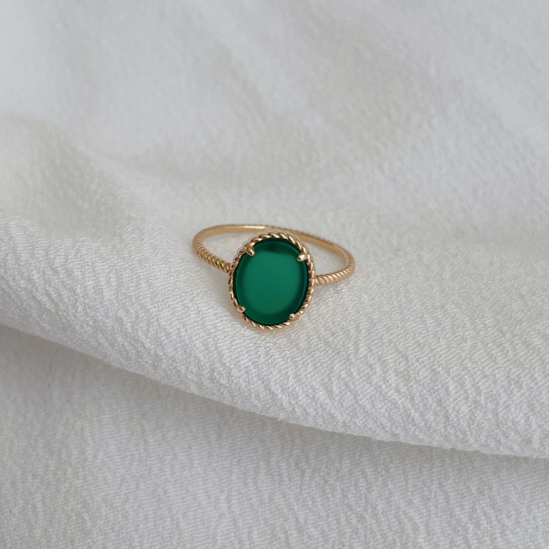 bague ovale en pierre Agate vert